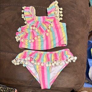 Colorful Striped Pom-Pom Bikini Set
